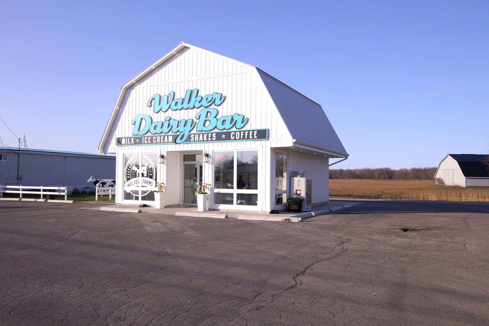 Walker Dairy Bar in Aylmer Ontario featuring Walker Farms A2 protein milk and other local products, including Shaw's Ice Cream, Las Chicas Coffee, Mr. Amish butter/eggs/maple syrup, Sassy's homemade bread, Stoll's Honey and baked goods from Grandma's Oven, Spicer's Bakery, Helm Baked and the Fritter Shop.